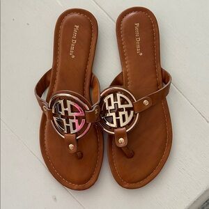 Pierre Dumas Tan Sandals with Gold Accent